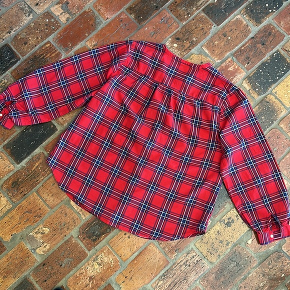 Old Navy Red Blue Plaid Tartan Ruffle Button Trim Long Sleeve Shirt zXL - Picture 8 of 15